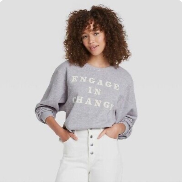 Universal Thread Tops - Women's "Engage In Change" Cut Off Sweatshirt - Universal Thread Gray Size Small